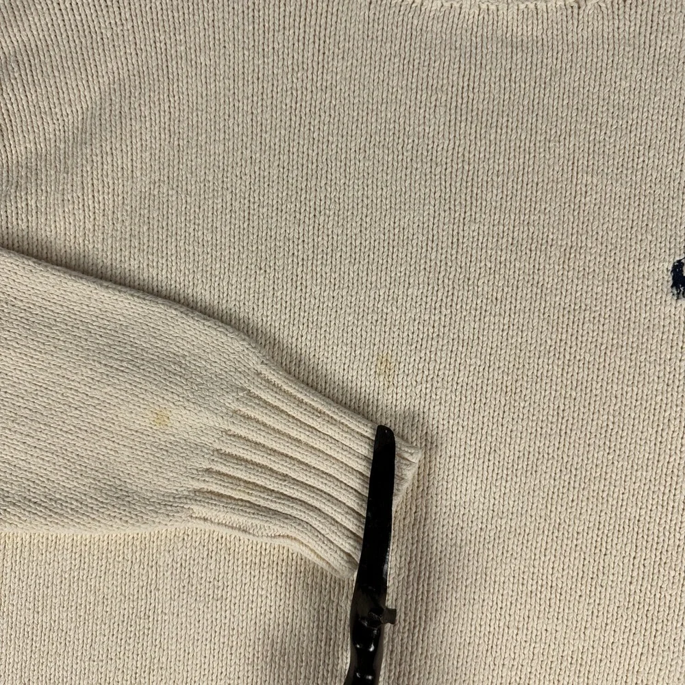Polo Ralph Lauren Sweater 2XL Ivory Beige Pony Rib Knit Heavyweight Old Money